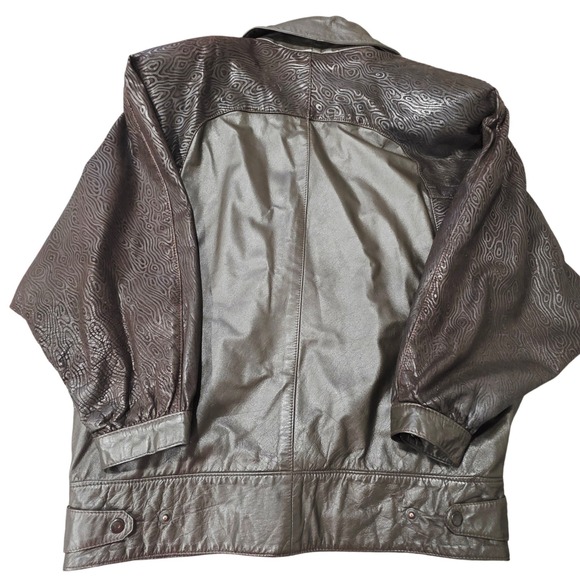 Vintage Comint Metallic Patterned Leather Bomber Jacket Brown Size M - Picture 14 of 15